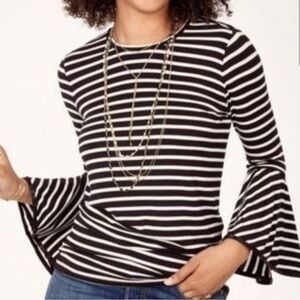 Stella & Dot Maette Womens Top Blouse Bell Sleeves Striped Black White sz XS